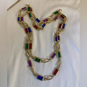 Rectangular‎ Bezel Multi Colored Vintage Long Necklace